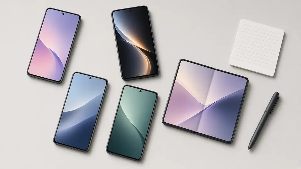 Phone reviews Singapore - new smartphones and a foldable laid out for comparison